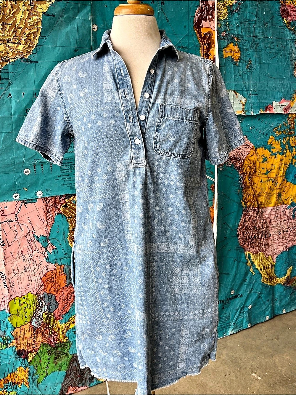 Gap 1969 Bandana Paisley Print Chambray Dress Mini Dress Small